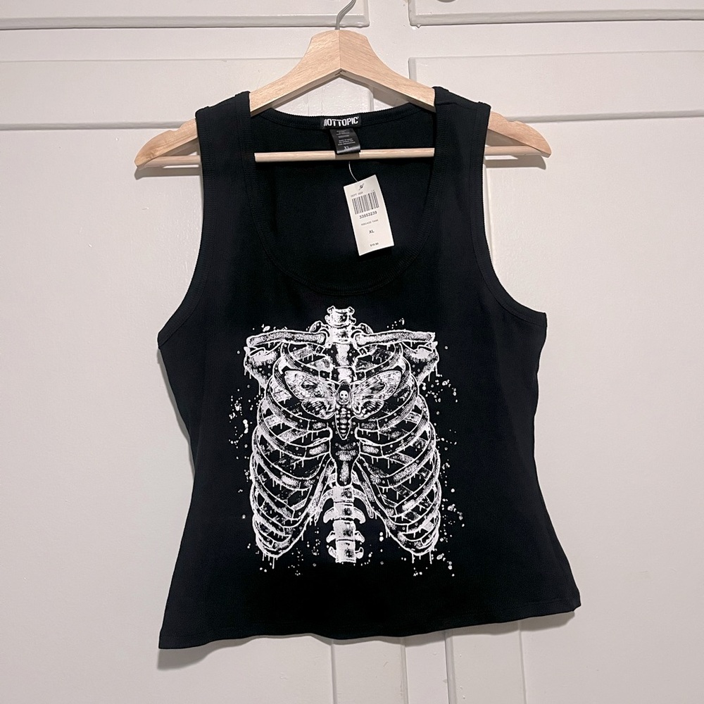 NWT Hot Topic Black Skeleton Ribcage Ribbed Women’s Tank Top Rhinestones Size XL